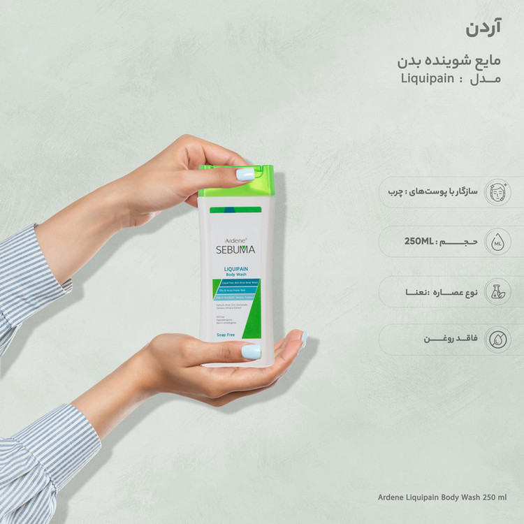 مایع شوینده غیر صابونی بدن آردن سبوما مدل Liquipain مناسب پوست های چرب حجم 250 میلی لیتر