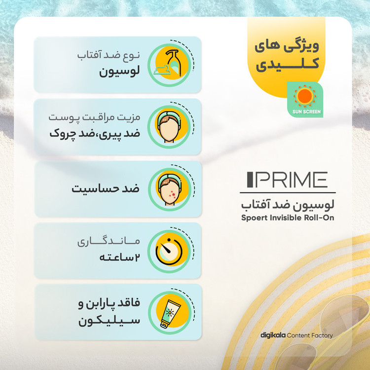 لوسیون ضدآفتاب پرایم مدل Spoert Invisible Roll-On، حجم 50 میلیلیتر