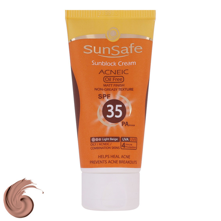 کرم ضدآفتاب و آنتیآکنه رنگی سانسیف مدل SPF35، مناسب پوستهای چرب، حجم 50 میلیلیتر