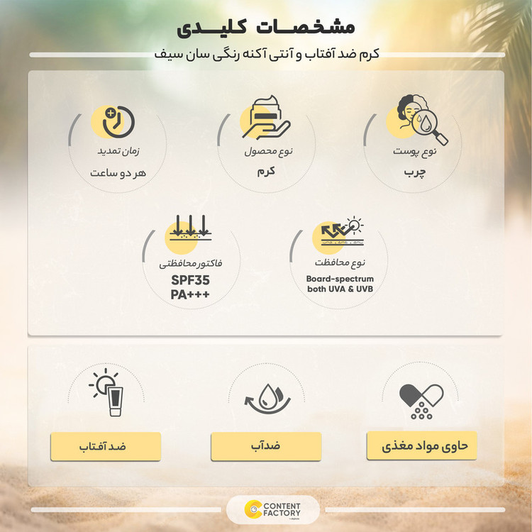 کرم ضدآفتاب و آنتیآکنه رنگی سانسیف مدل SPF35، مناسب پوستهای چرب، حجم 50 میلیلیتر